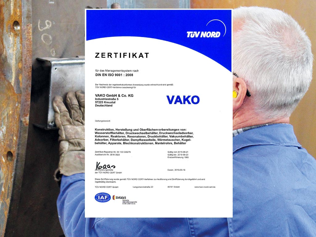 Vako Zertifikat Management System nach DIN EN ISO 9001:2008 Tüv Nord